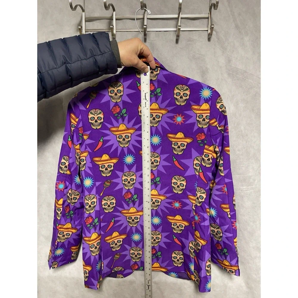NWOT Oppo Blazer Men 38R Purple Day of the Dead Día De Muertos Halloween Jacket